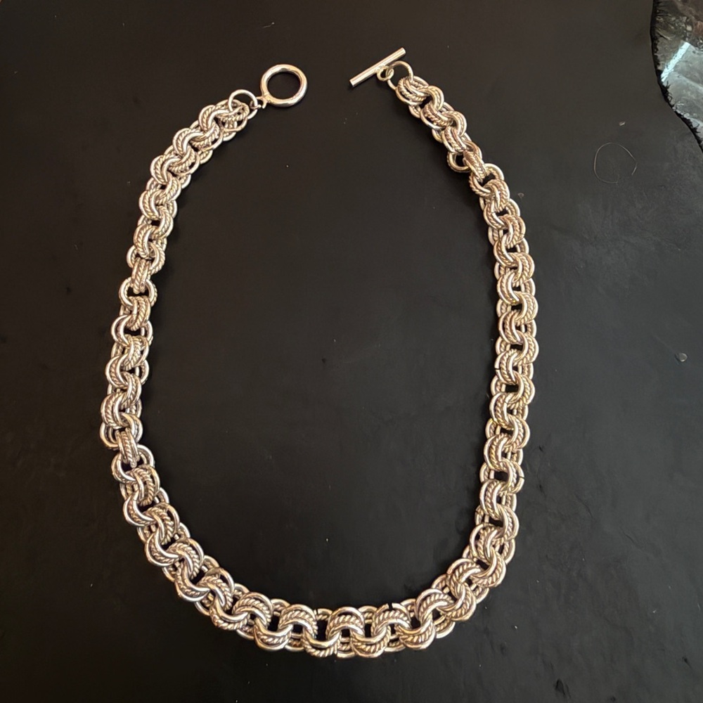 Sterling Silver 925 Triple Row Rolo Necklace Toggle Closure 16.25 Inches 70Grams - Picture 8 of 11